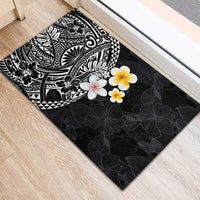 Hawaiian Hibiscus and Plumeria Polynesian Tribal Tattoo Rubber Doormat Black Color