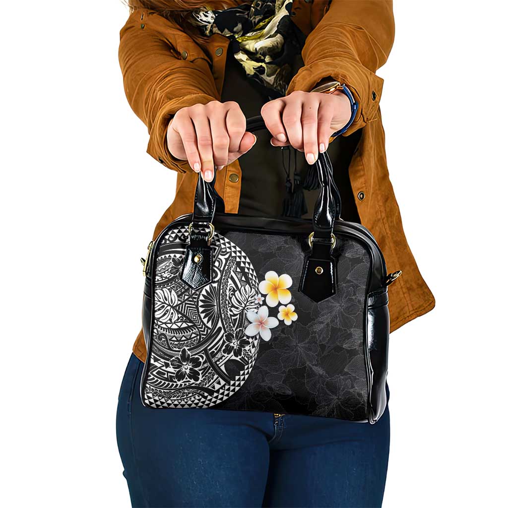 Hawaiian Hibiscus and Plumeria Polynesian Tribal Tattoo Shoulder Handbag Black Color LT03 One Size Black - Polynesian Pride
