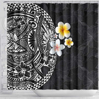 Hawaiian Hibiscus and Plumeria Polynesian Tribal Tattoo Shower Curtain Black Color