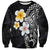 Hawaiian Hibiscus and Plumeria Polynesian Tribal Tattoo Sweatshirt Black Color