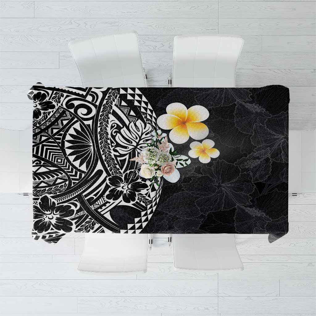 Hawaiian Hibiscus and Plumeria Polynesian Tribal Tattoo Tablecloth Black Color LT03 Black - Polynesian Pride