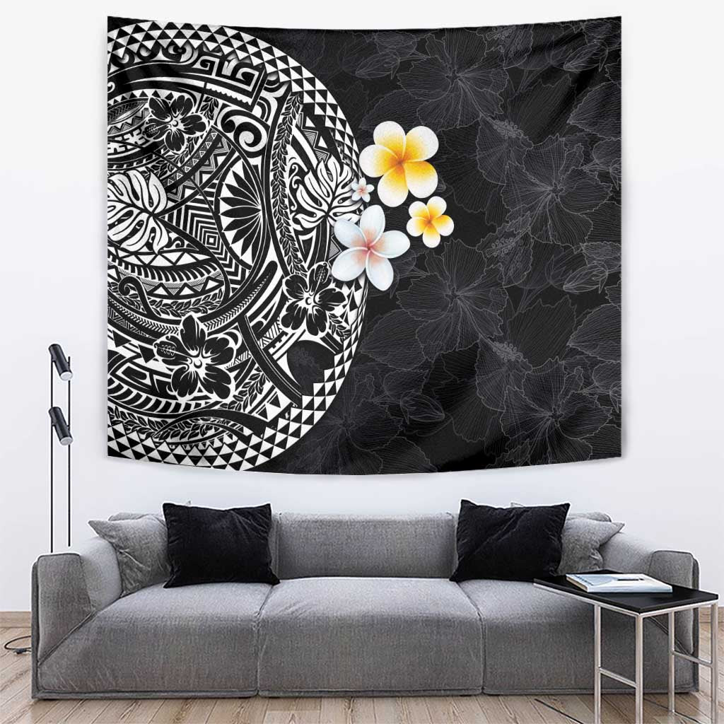 Hawaiian Hibiscus and Plumeria Polynesian Tribal Tattoo Tapestry Black Color LT03 Black - Polynesian Pride