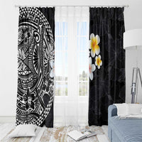 Hawaiian Hibiscus and Plumeria Polynesian Tribal Tattoo Window Curtain Black Color