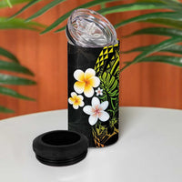 Hawaiian Hibiscus and Plumeria Polynesian Tribal Tattoo 4 in 1 Can Cooler Tumbler Reggae Color