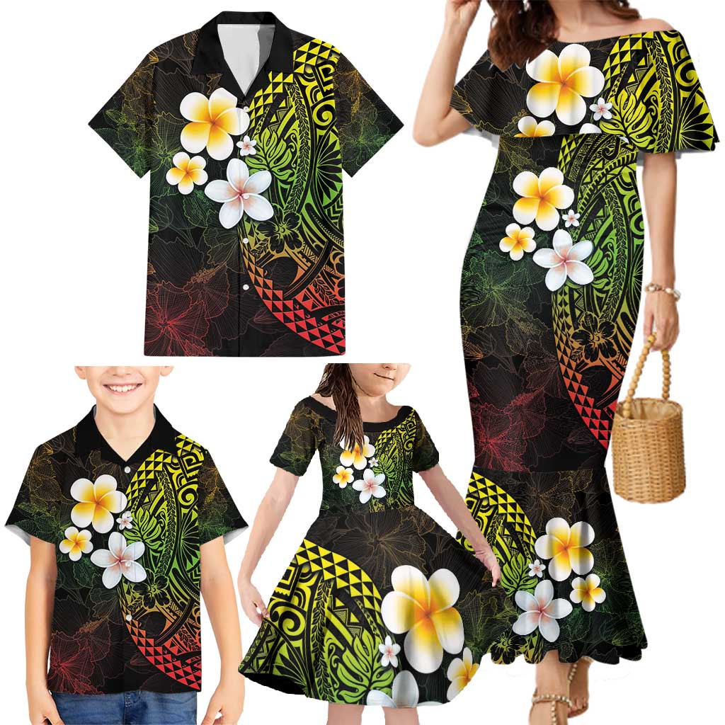 Hawaiian Hibiscus and Plumeria Polynesian Tribal Tattoo Family Matching Mermaid Dress and Hawaiian Shirt Reggae Color LT03 - Polynesian Pride