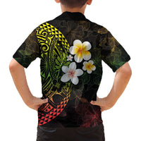 Hawaiian Hibiscus and Plumeria Polynesian Tribal Tattoo Family Matching Off Shoulder Short Dress and Hawaiian Shirt Reggae Color LT03 - Polynesian Pride