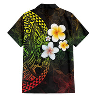 Hawaiian Hibiscus and Plumeria Polynesian Tribal Tattoo Family Matching Off Shoulder Short Dress and Hawaiian Shirt Reggae Color LT03 - Polynesian Pride