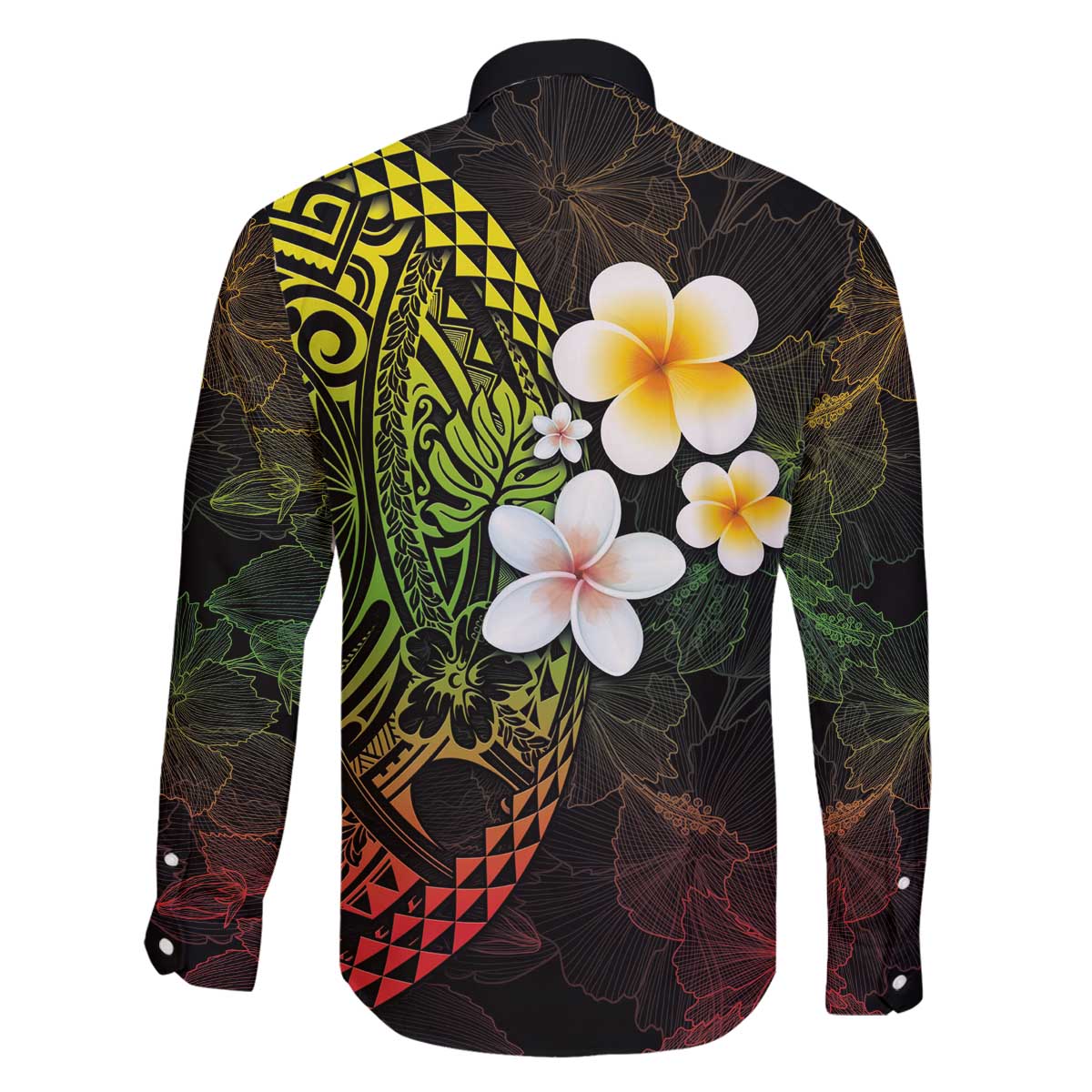 Hawaiian Hibiscus and Plumeria Polynesian Tribal Tattoo Family Matching Off Shoulder Short Dress and Hawaiian Shirt Reggae Color LT03 - Polynesian Pride
