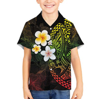 Hawaiian Hibiscus and Plumeria Polynesian Tribal Tattoo Family Matching Off Shoulder Short Dress and Hawaiian Shirt Reggae Color LT03 Son's Shirt Reggae - Polynesian Pride