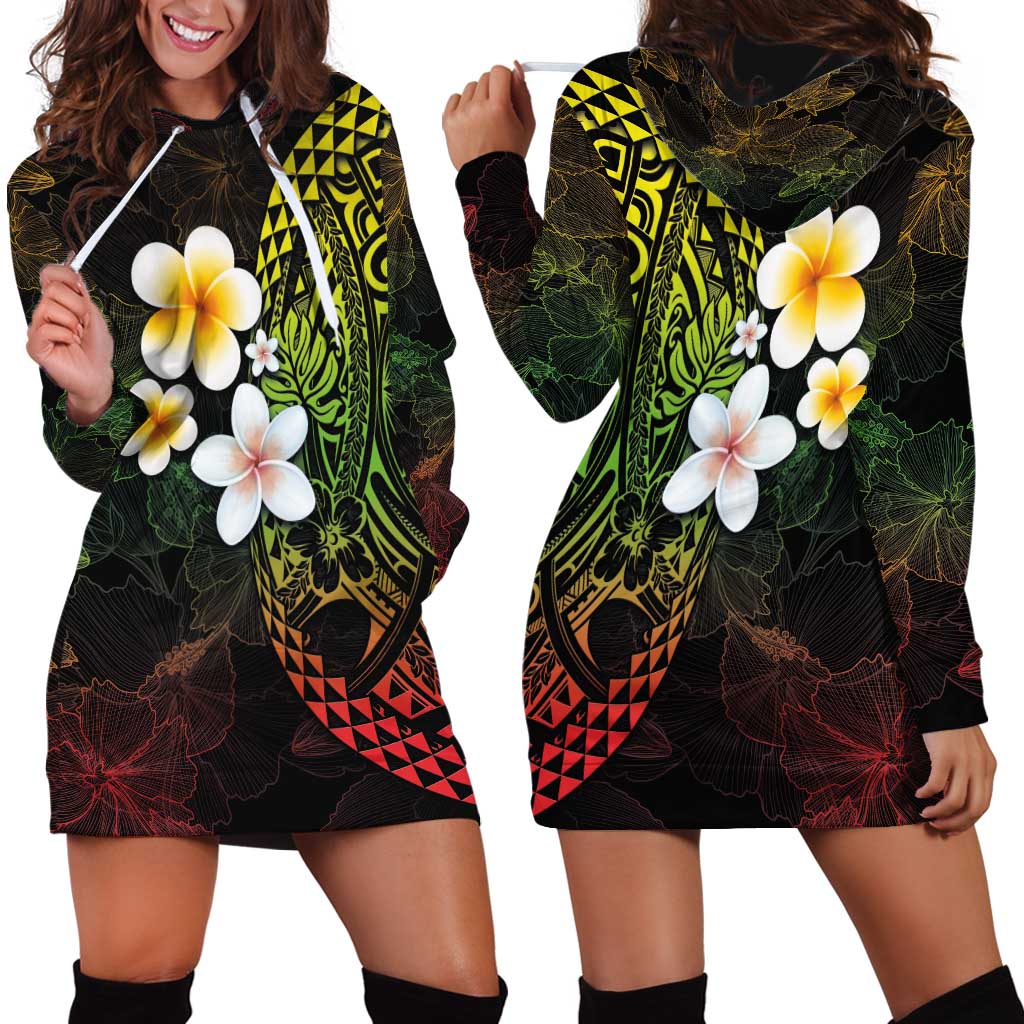 Hawaiian Hibiscus and Plumeria Polynesian Tribal Tattoo Hoodie Dress Reggae Color