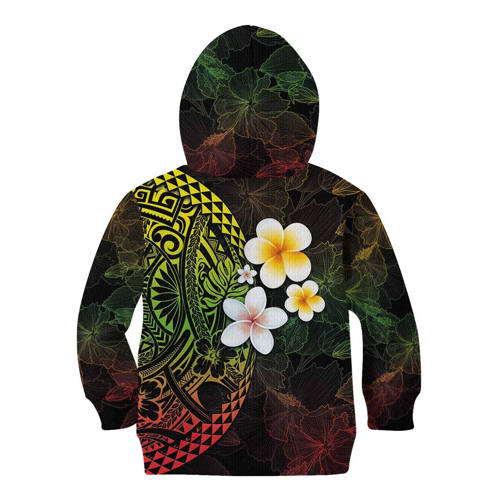 Hawaiian Hibiscus and Plumeria Polynesian Tribal Tattoo Kid Hoodie Reggae Color