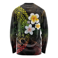 Hawaiian Hibiscus and Plumeria Polynesian Tribal Tattoo Long Sleeve Shirt Reggae Color