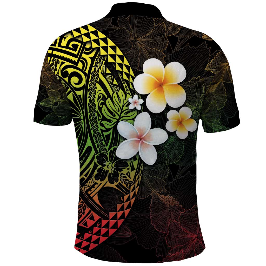Hawaiian Hibiscus and Plumeria Polynesian Tribal Tattoo Polo Shirt Reggae Color