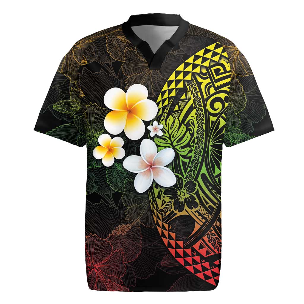 Hawaiian Hibiscus and Plumeria Polynesian Tribal Tattoo Rugby Jersey Reggae Color