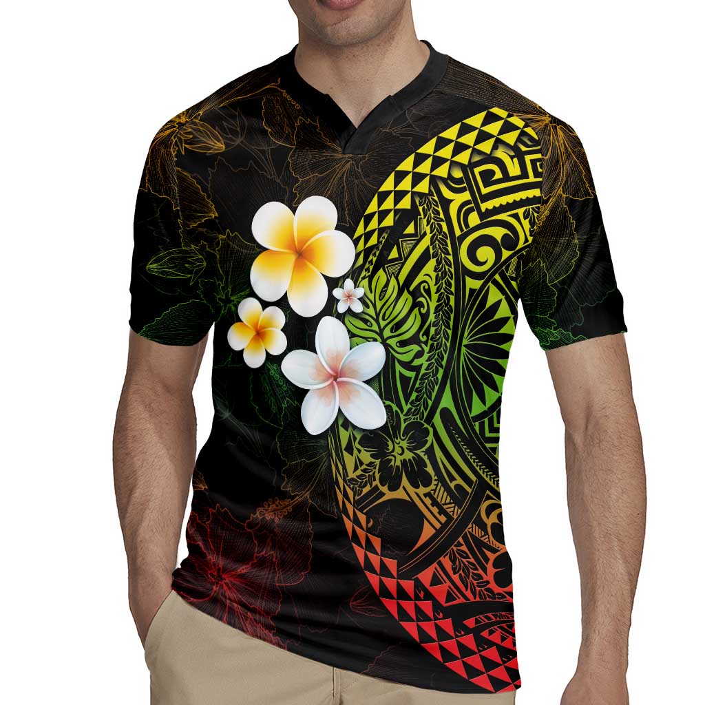 Hawaiian Hibiscus and Plumeria Polynesian Tribal Tattoo Rugby Jersey Reggae Color