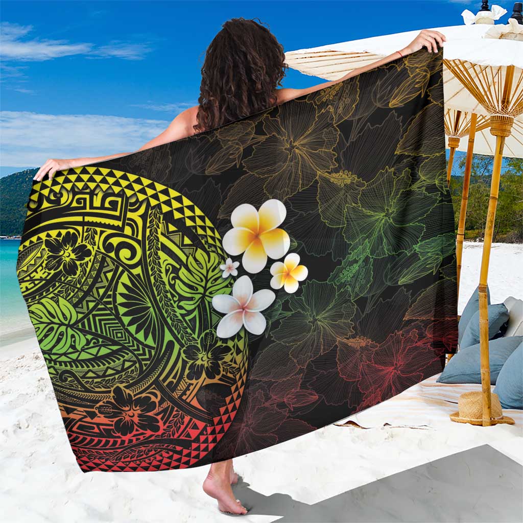Hawaiian Hibiscus and Plumeria Polynesian Tribal Tattoo Sarong Reggae Color LT03 One Size 44 x 66 inches Reggae - Polynesian Pride