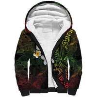Hawaiian Hibiscus and Plumeria Polynesian Tribal Tattoo Sherpa Hoodie Reggae Color