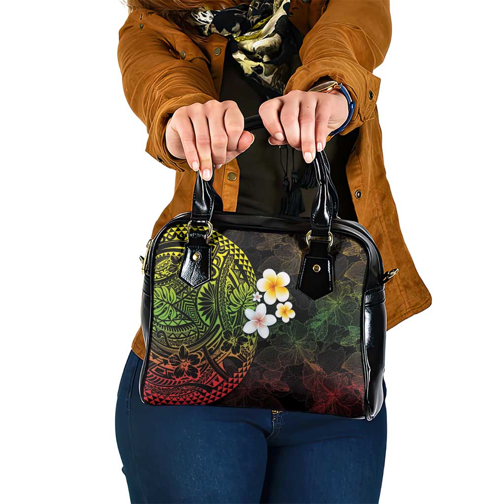 Hawaiian Hibiscus and Plumeria Polynesian Tribal Tattoo Shoulder Handbag Reggae Color LT03 One Size Reggae - Polynesian Pride