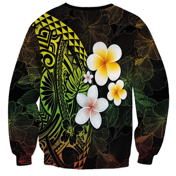 Personalised Polynesian Sweatshirt Tribal Honu Turtle with Hibiscus Turquoise Version LT14 main image 1