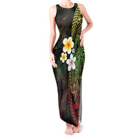 Hawaiian Hibiscus and Plumeria Polynesian Tribal Tattoo Tank Maxi Dress Reggae Color