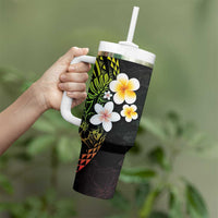 Hawaiian Hibiscus and Plumeria Polynesian Tribal Tattoo Tumbler With Handle Reggae Color
