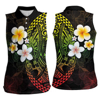 Hawaiian Hibiscus and Plumeria Polynesian Tribal Tattoo Women Sleeveless Polo Shirt Reggae Color