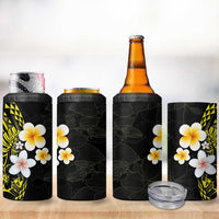 Hawaiian Hibiscus and Plumeria Polynesian Tribal Tattoo 4 in 1 Can Cooler Tumbler Yellow Color