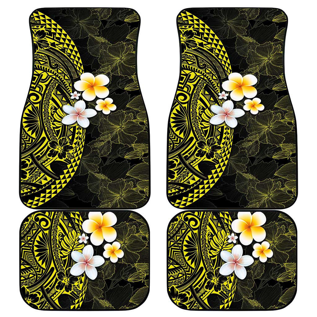 Hawaiian Hibiscus and Plumeria Polynesian Tribal Tattoo Car Mats Yellow Color