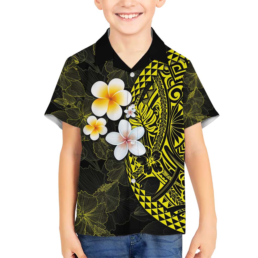 Hawaiian Hibiscus and Plumeria Polynesian Tribal Tattoo Kid Hawaiian Shirt Yellow Color LT03 Kid Yellow - Polynesian Pride