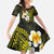 Hawaiian Hibiscus and Plumeria Polynesian Tribal Tattoo Kid Short Sleeve Dress Yellow Color