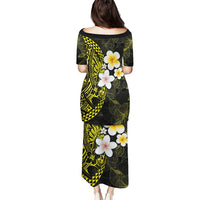 Hawaiian Hibiscus and Plumeria Polynesian Tribal Tattoo Puletasi Yellow Color