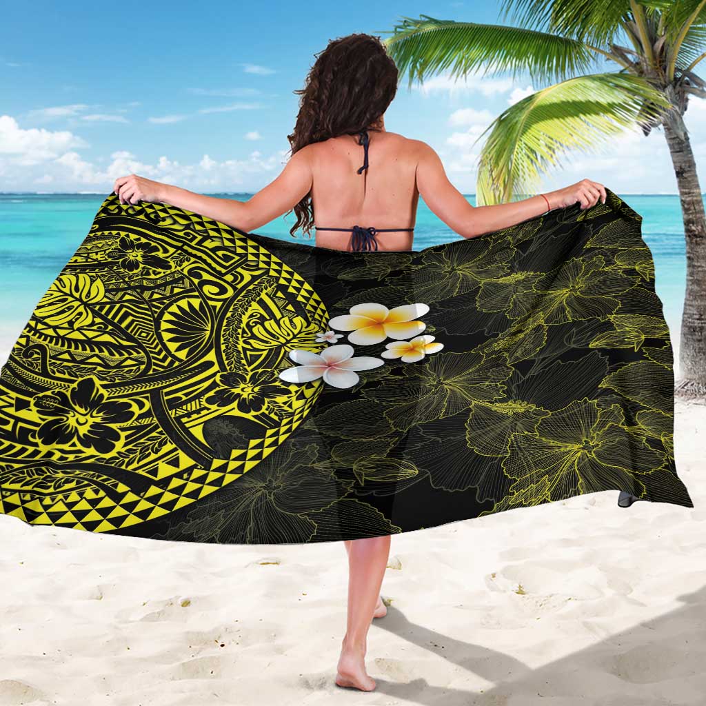 Hawaiian Hibiscus and Plumeria Polynesian Tribal Tattoo Sarong Yellow Color