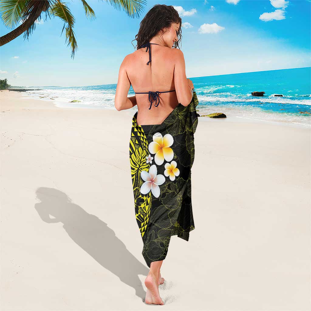 Hawaiian Hibiscus and Plumeria Polynesian Tribal Tattoo Sarong Yellow Color