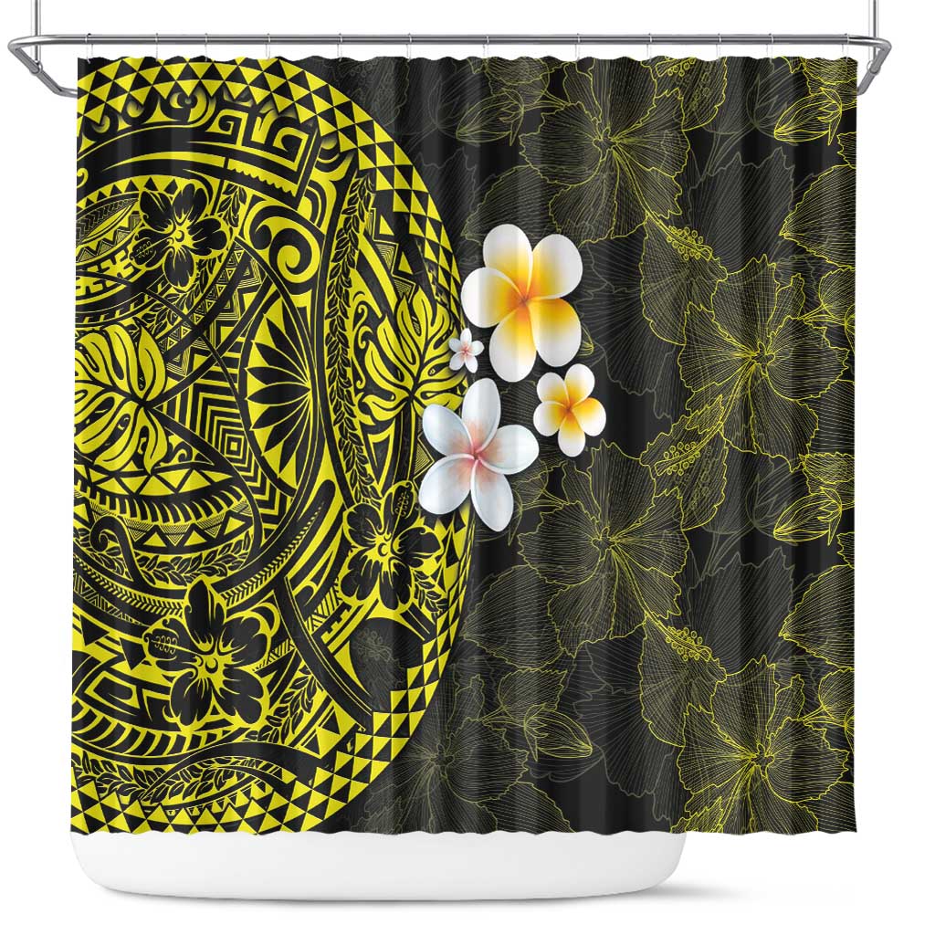 Hawaiian Hibiscus and Plumeria Polynesian Tribal Tattoo Shower Curtain Yellow Color LT03 Yellow - Polynesian Pride