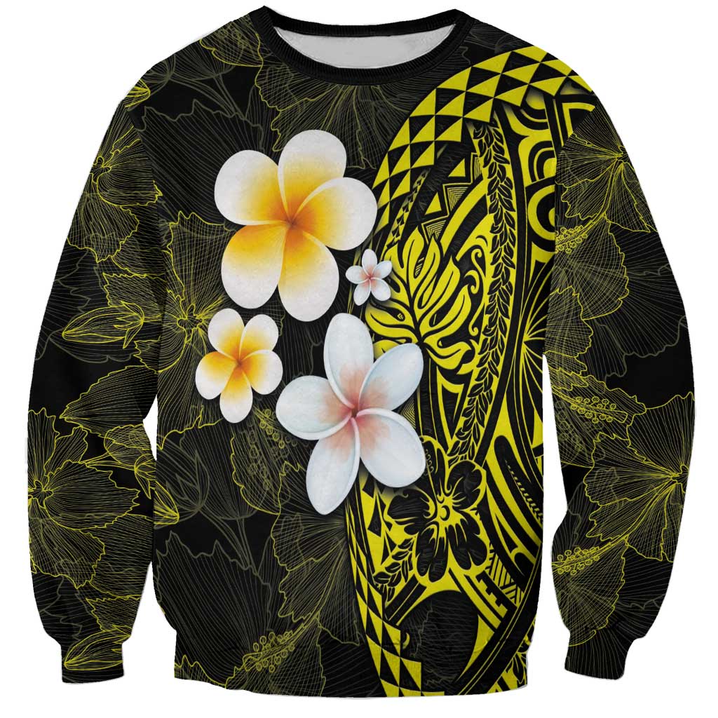 Hawaiian Hibiscus and Plumeria Polynesian Tribal Tattoo Sweatshirt Yellow Color