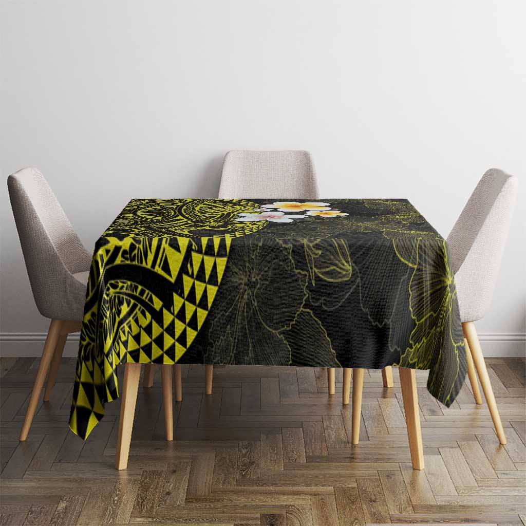 Hawaiian Hibiscus and Plumeria Polynesian Tribal Tattoo Tablecloth Yellow Color