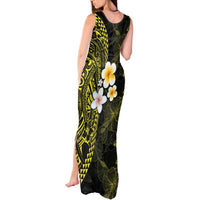 Hawaiian Hibiscus and Plumeria Polynesian Tribal Tattoo Tank Maxi Dress Yellow Color