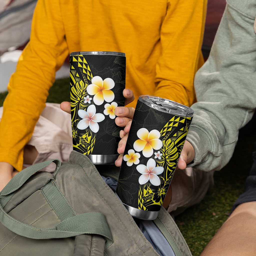 Hawaiian Hibiscus and Plumeria Polynesian Tribal Tattoo Tumbler Cup Yellow Color