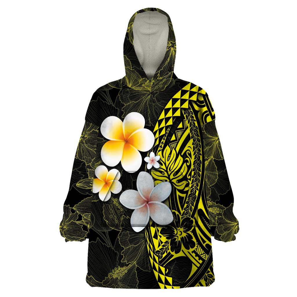 Hawaiian Hibiscus and Plumeria Polynesian Tribal Tattoo Wearable Blanket Hoodie Yellow Color LT03 One Size Yellow - Polynesian Pride