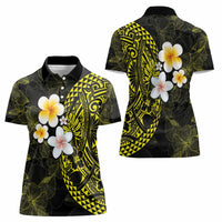Hawaiian Hibiscus and Plumeria Polynesian Tribal Tattoo Women Polo Shirt Yellow Color