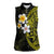 Hawaiian Hibiscus and Plumeria Polynesian Tribal Tattoo Women Sleeveless Polo Shirt Yellow Color