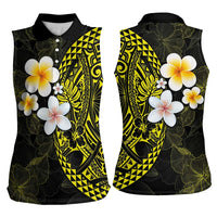 Hawaiian Hibiscus and Plumeria Polynesian Tribal Tattoo Women Sleeveless Polo Shirt Yellow Color