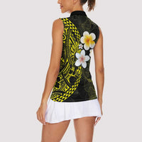 Hawaiian Hibiscus and Plumeria Polynesian Tribal Tattoo Women Sleeveless Polo Shirt Yellow Color