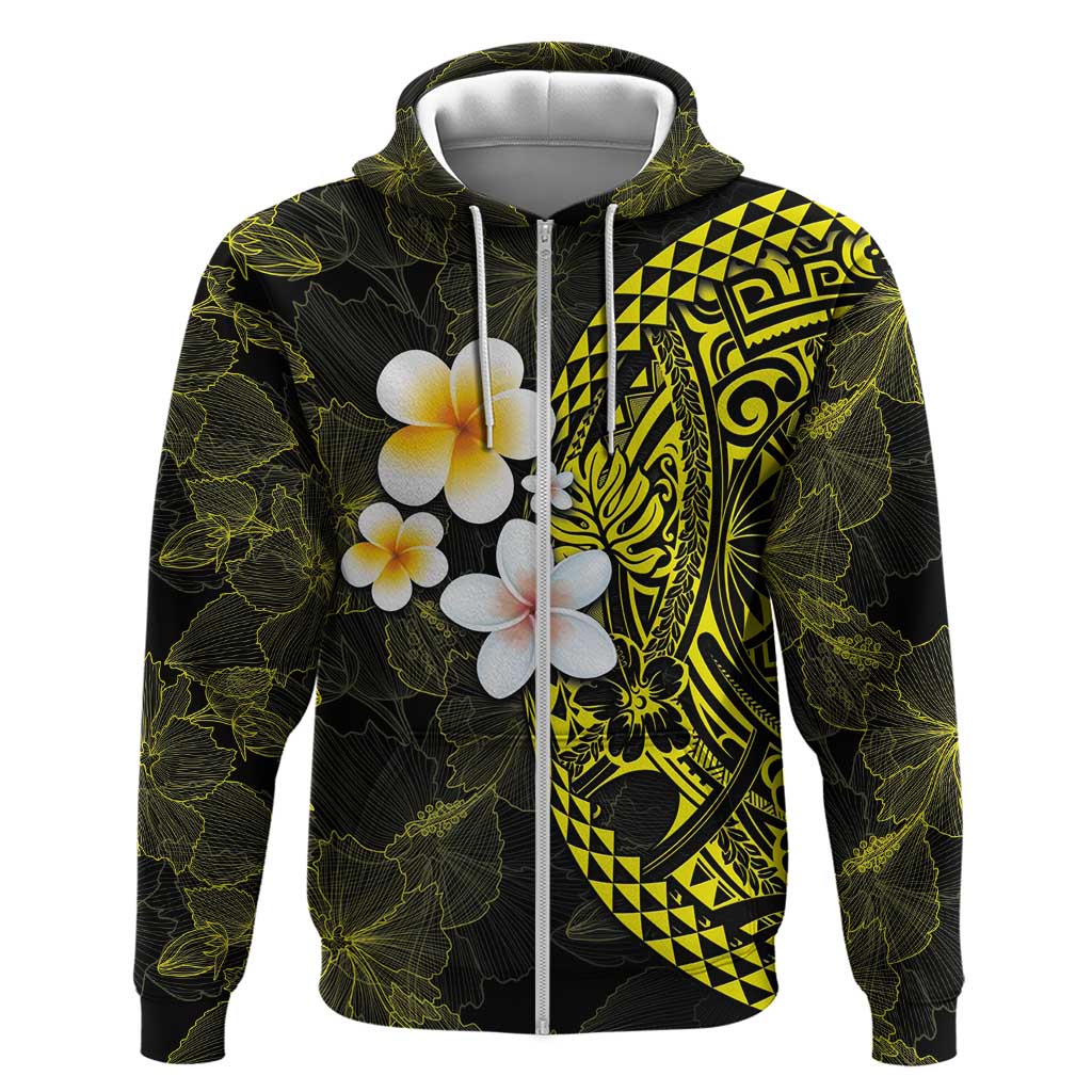 Hawaiian Hibiscus and Plumeria Polynesian Tribal Tattoo Zip Hoodie Yellow Color LT03 Zip Hoodie Yellow - Polynesian Pride