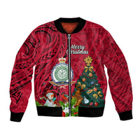 Niue Christmas Bomber Jacket Coat of Arms and Polynesian Tattoo Xmas Element Christmas Red Vibe LT03 Unisex Red - Polynesian Pride