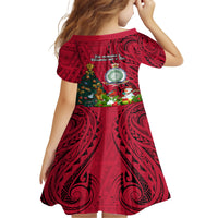 Niue Christmas Family Matching Off Shoulder Short Dress and Hawaiian Shirt Coat of Arms and Polynesian Tattoo Xmas Element Christmas Red Vibe LT03 - Polynesian Pride