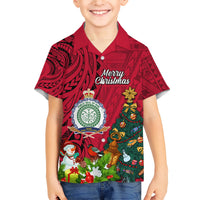 Niue Christmas Family Matching Short Sleeve Bodycon Dress and Hawaiian Shirt Coat of Arms and Polynesian Tattoo Xmas Element Christmas Red Vibe LT03 Son's Shirt Red - Polynesian Pride
