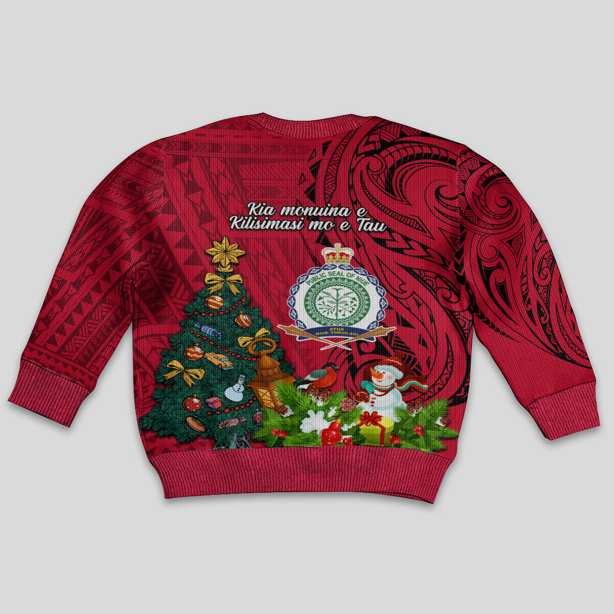 Niue Christmas Kid Ugly Christmas Sweater Coat of Arms and Polynesian Tattoo Xmas Element Christmas Red Vibe LT03 - Polynesian Pride