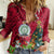 Niue Christmas Women Casual Shirt Coat of Arms and Polynesian Tattoo Xmas Element Christmas Red Vibe LT03 Female Red - Polynesian Pride