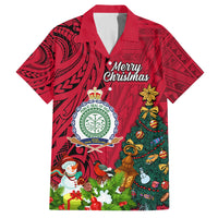 Personalised Niue Christmas Family Matching Tank Maxi Dress and Hawaiian Shirt Coat of Arms and Polynesian Tattoo Xmas Element Christmas Red Vibe LT03 Dad's Shirt - Short Sleeve Red - Polynesian Pride